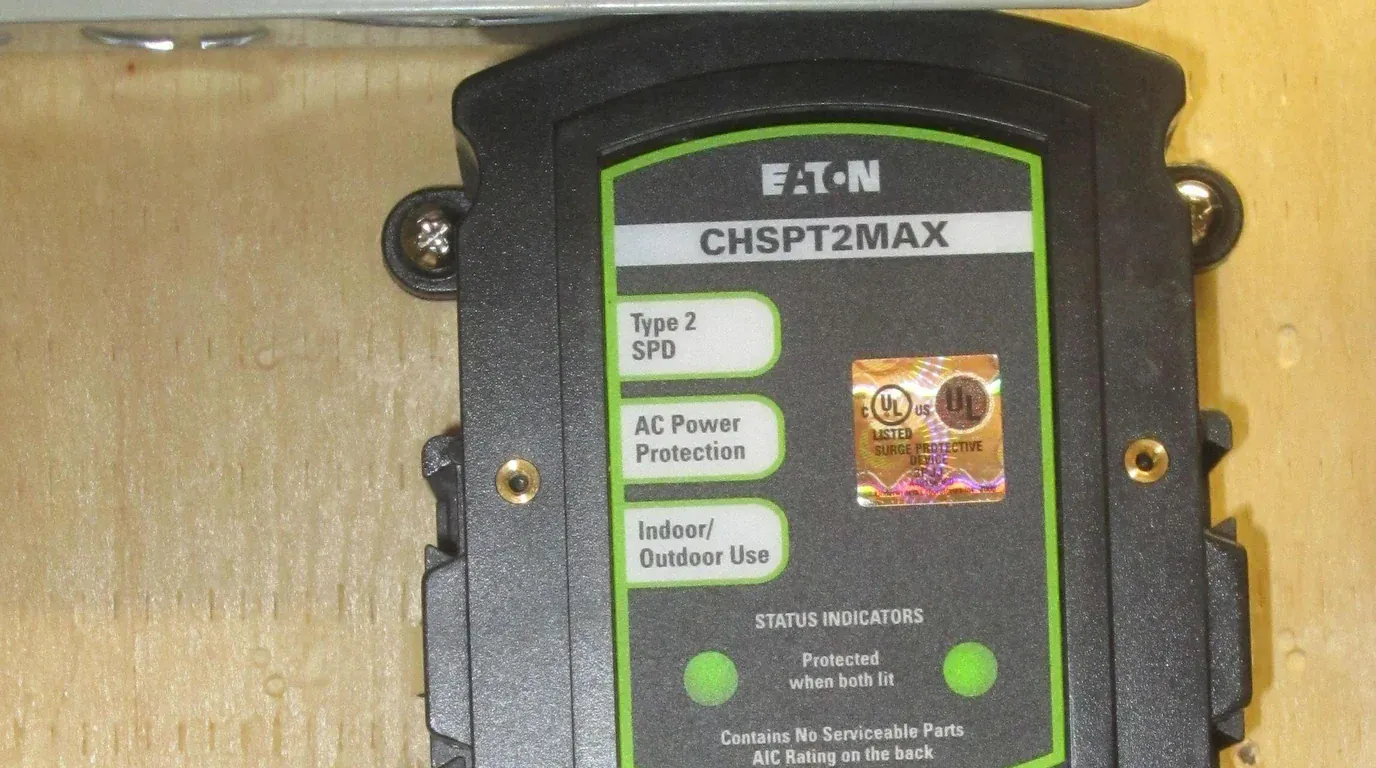 Surge Protection and Grounding Repair equipment - whole-home Type 2 surge protective device with status indicators installed at electrical panel